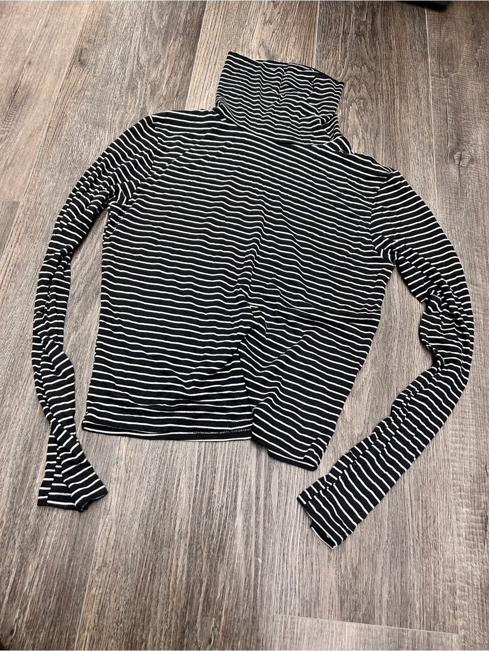 Kids Black & White Striped Turtleneck Long Sleeve Tee
